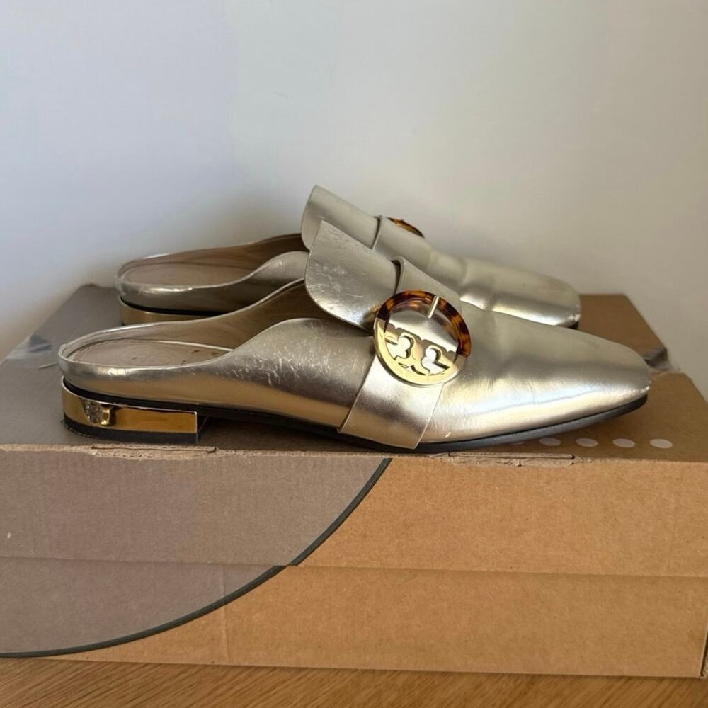 Tory Burch Sidney ‘Gold Tone’ Women Mule Slip On Shoes  - SZ 7.5 - Picture 2 of 14